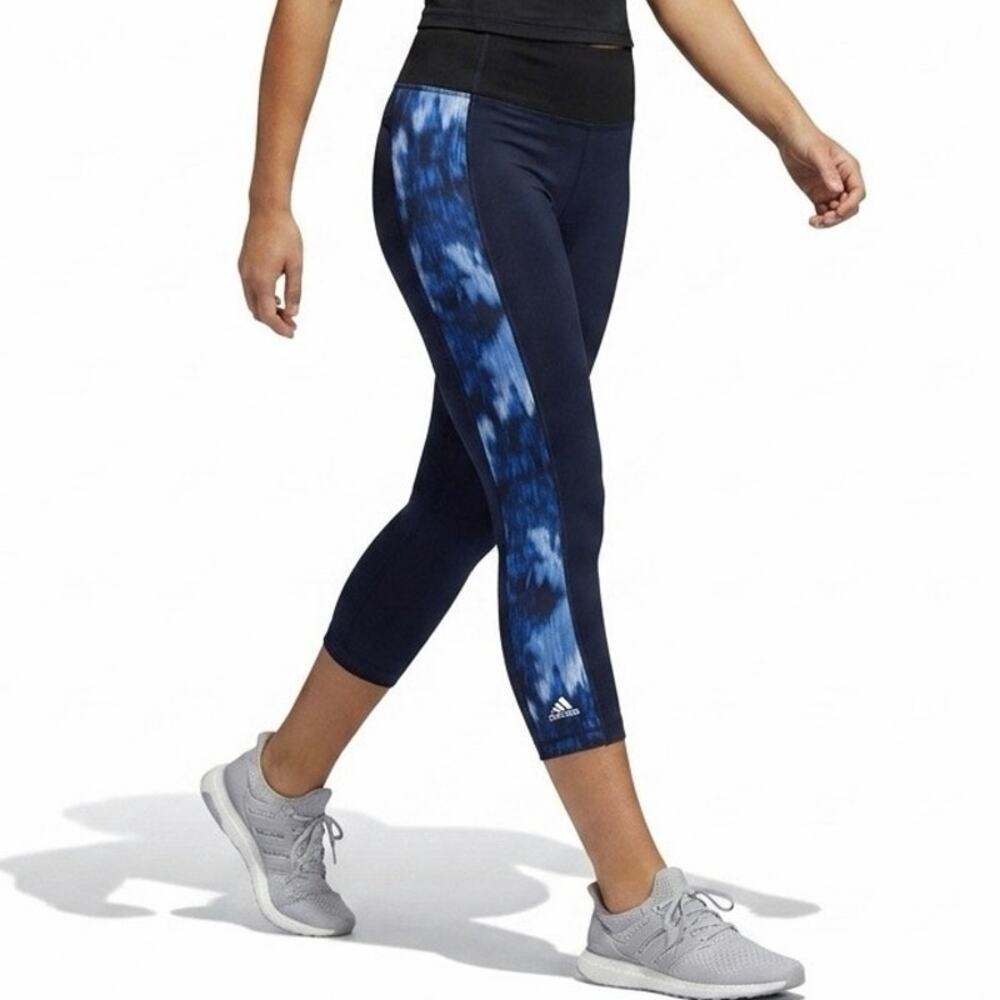Adidas Women's Climalite Capri Leggings Size S Blue Printed CW5140 3/4 Athletic